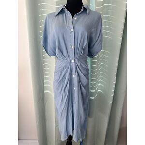 Cupshe Light Blue Chambray Shirt Dress Short Sleeve Tie Back Midi XL